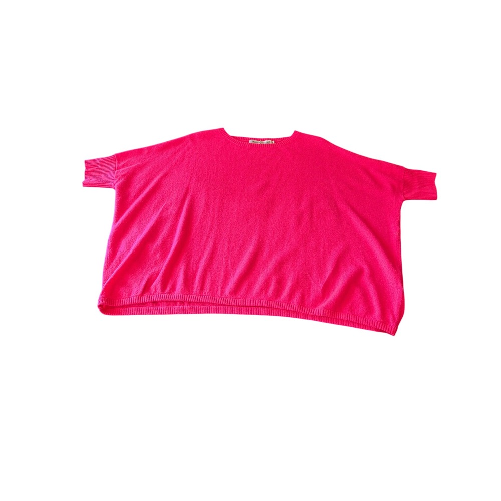 Palmer & Purchase Sweater Hot Pink 100% Cashmere Oversized Short Sleeve Crew